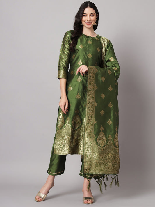 Cotton Silk Kurta Pant Set with Banarasi Silk Dupatta