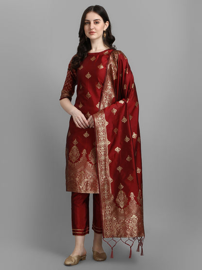 Cotton Silk Kurta Pant Set with Banarasi Silk Dupatta