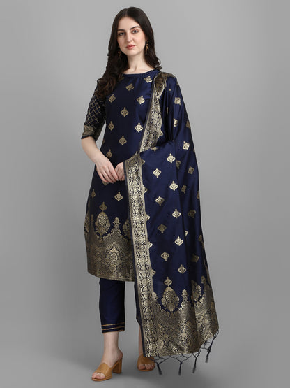 Cotton Silk Kurta Pant Set with Banarasi Silk Dupatta