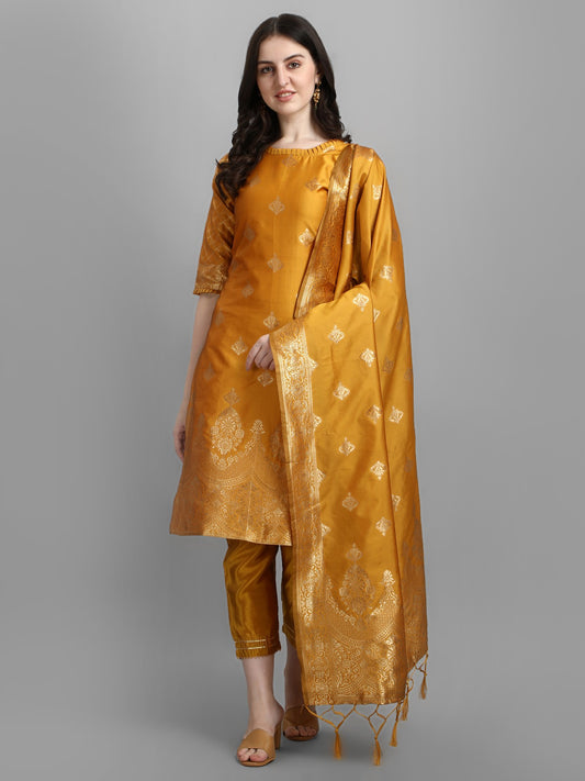 Cotton Silk Kurta Pant Set with Banarasi Silk Dupatta