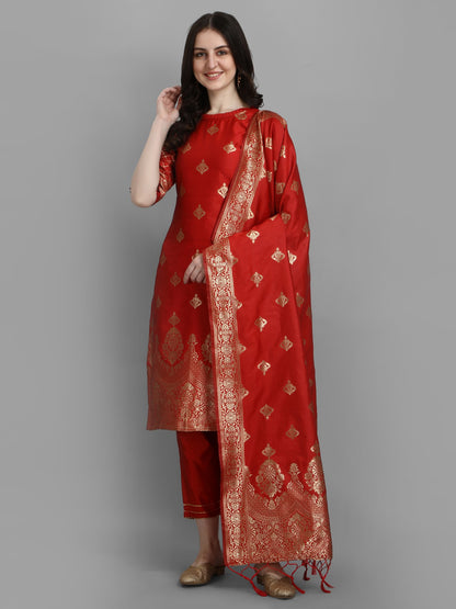 Cotton Silk Kurta Pant Set with Banarasi Silk Dupatta