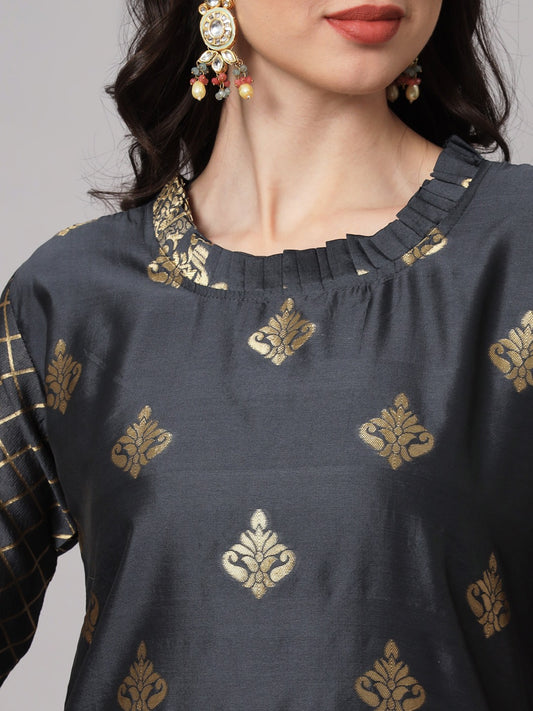 Cotton Silk Kurta Pant Set with Banarasi Silk Dupatta