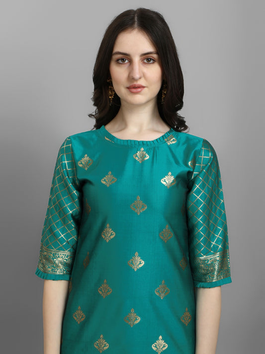 Cotton Silk Kurta Pant Set with Banarasi Silk Dupatta
