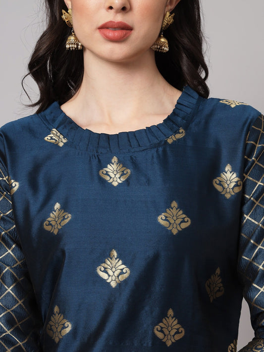 Cotton Silk Kurta Pant Set with Banarasi Silk Dupatta