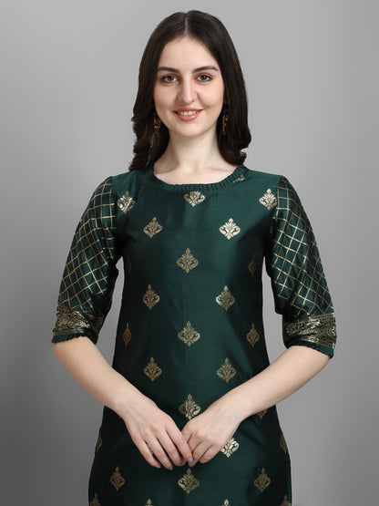 Cotton Silk Kurta Pant Set with Banarasi Silk Dupatta