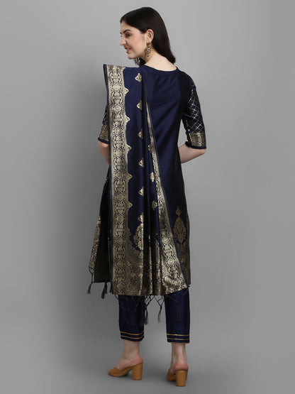Cotton Silk Kurta Pant Set with Banarasi Silk Dupatta