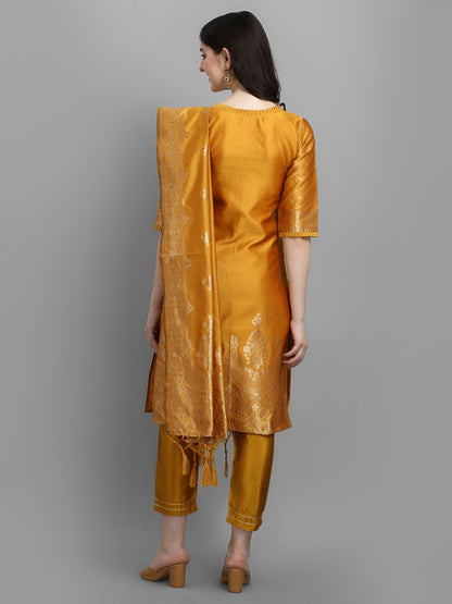 Cotton Silk Kurta Pant Set with Banarasi Silk Dupatta