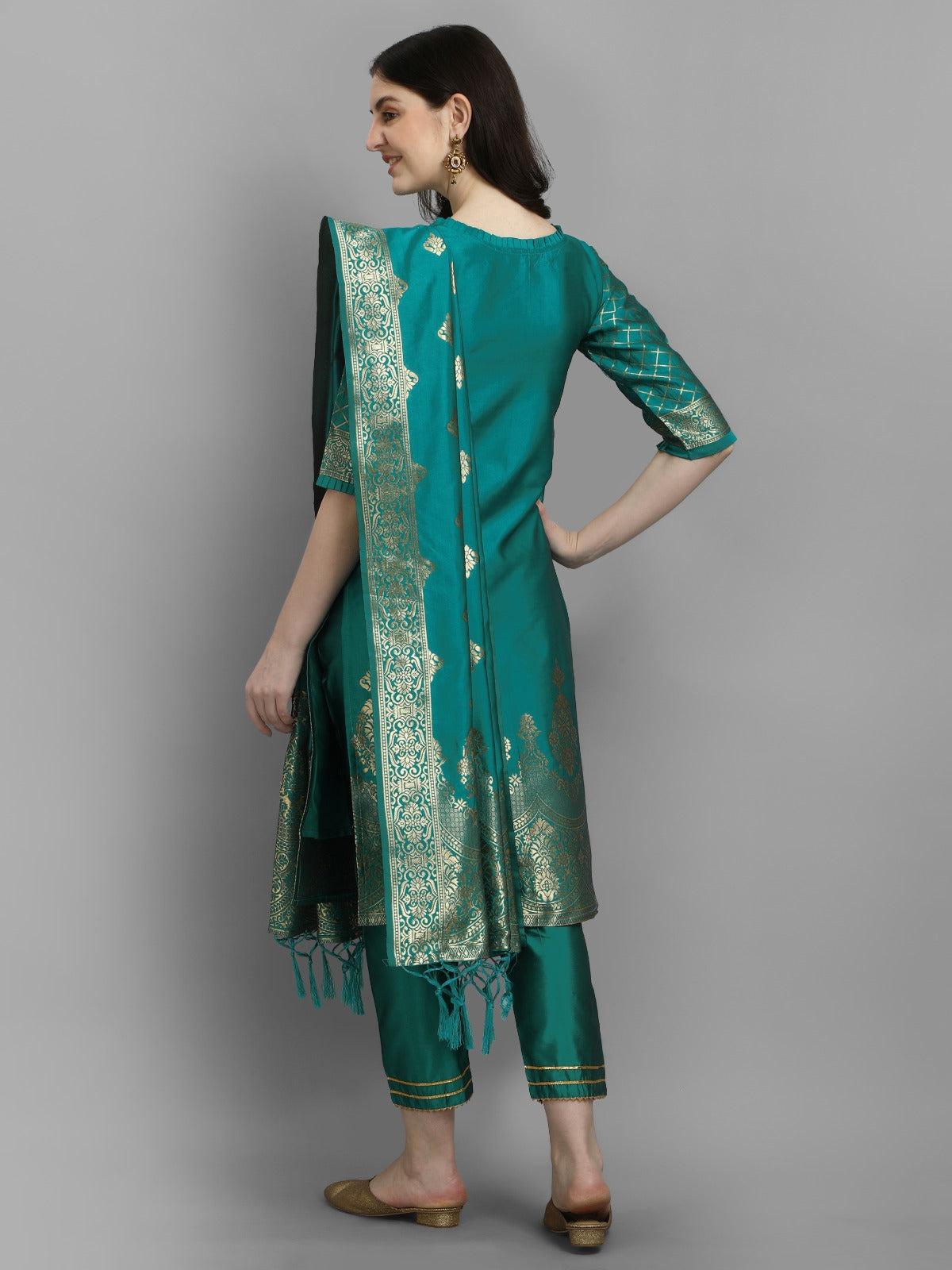 Cotton Silk Kurta Pant Set with Banarasi Silk Dupatta