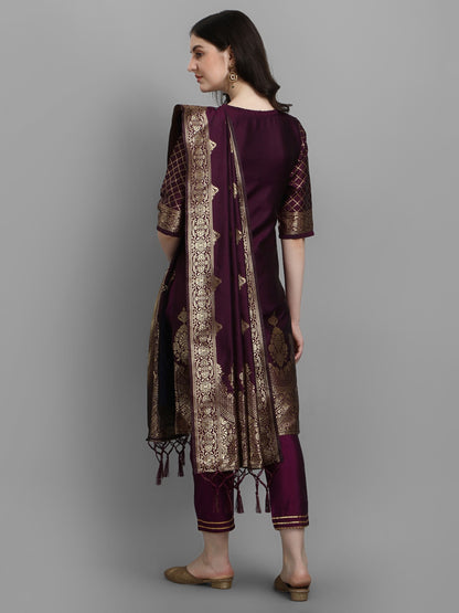 Cotton Silk Kurta Pant Set with Banarasi Silk Dupatta
