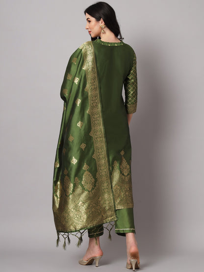 Cotton Silk Kurta Pant Set with Banarasi Silk Dupatta