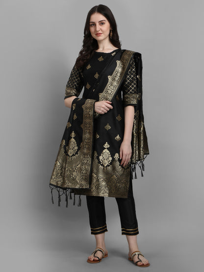 Cotton Silk Kurta Pant Set with Banarasi Silk Dupatta