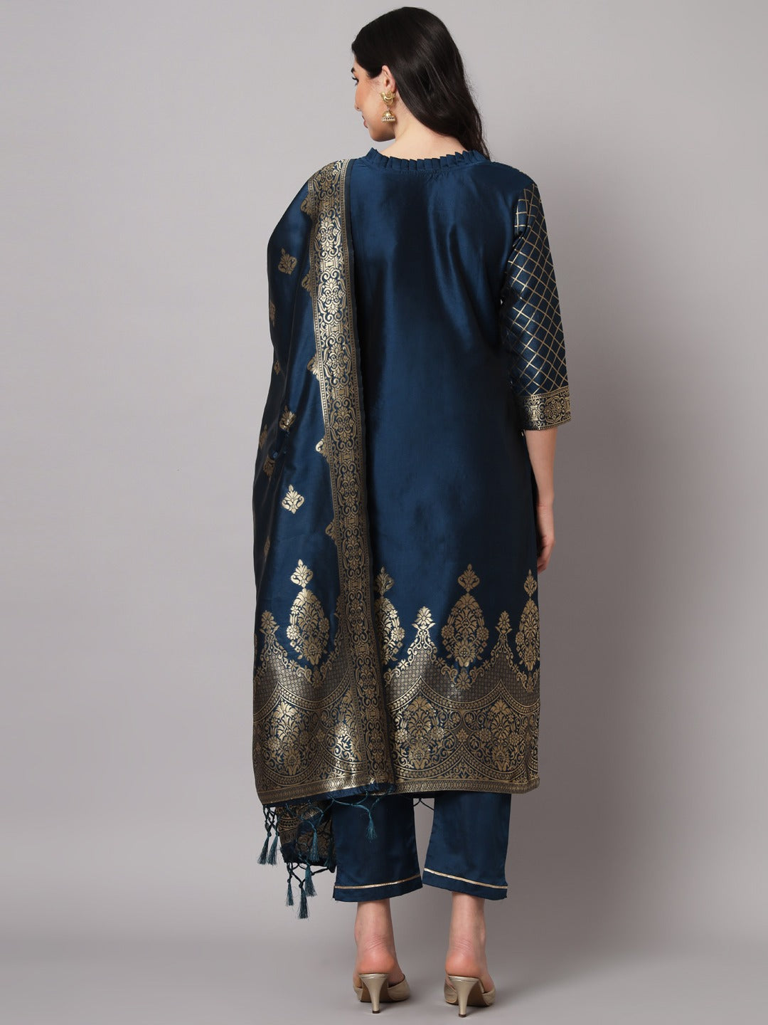Cotton Silk Kurta Pant Set with Banarasi Silk Dupatta