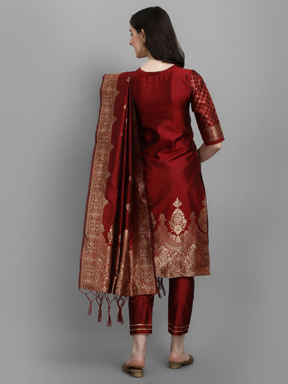 Cotton Silk Kurta Pant Set with Banarasi Silk Dupatta