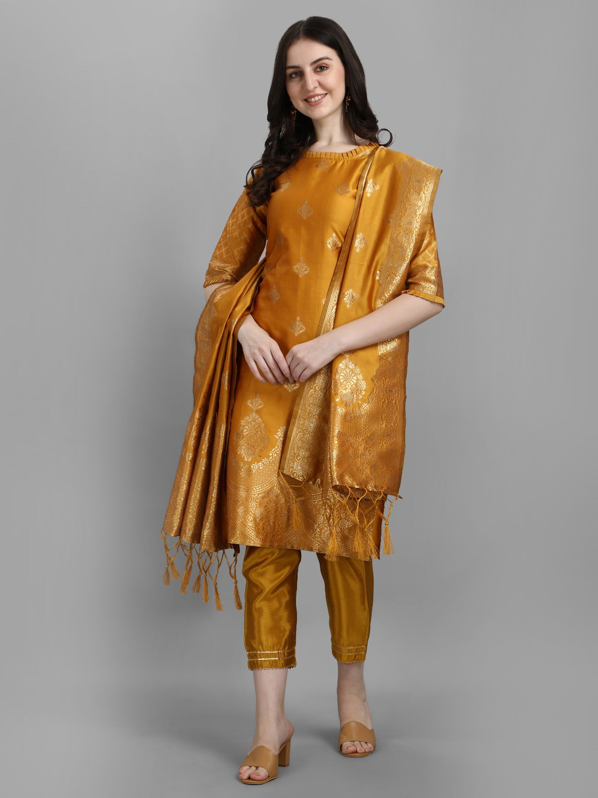 Cotton Silk Kurta Pant Set with Banarasi Silk Dupatta