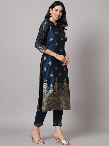 Cotton Silk Kurta Pant Set with Banarasi Silk Dupatta