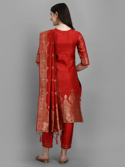 Cotton Silk Kurta Pant Set with Banarasi Silk Dupatta