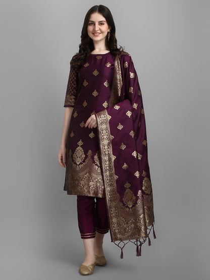 Cotton Silk Kurta Pant Set with Banarasi Silk Dupatta