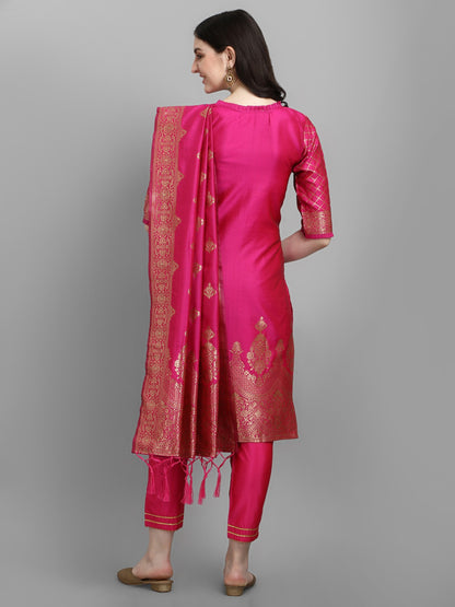 Cotton Silk Kurta Pant Set with Banarasi Silk Dupatta