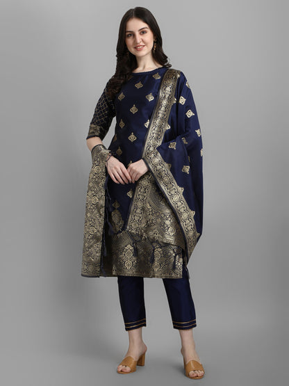 Cotton Silk Kurta Pant Set with Banarasi Silk Dupatta