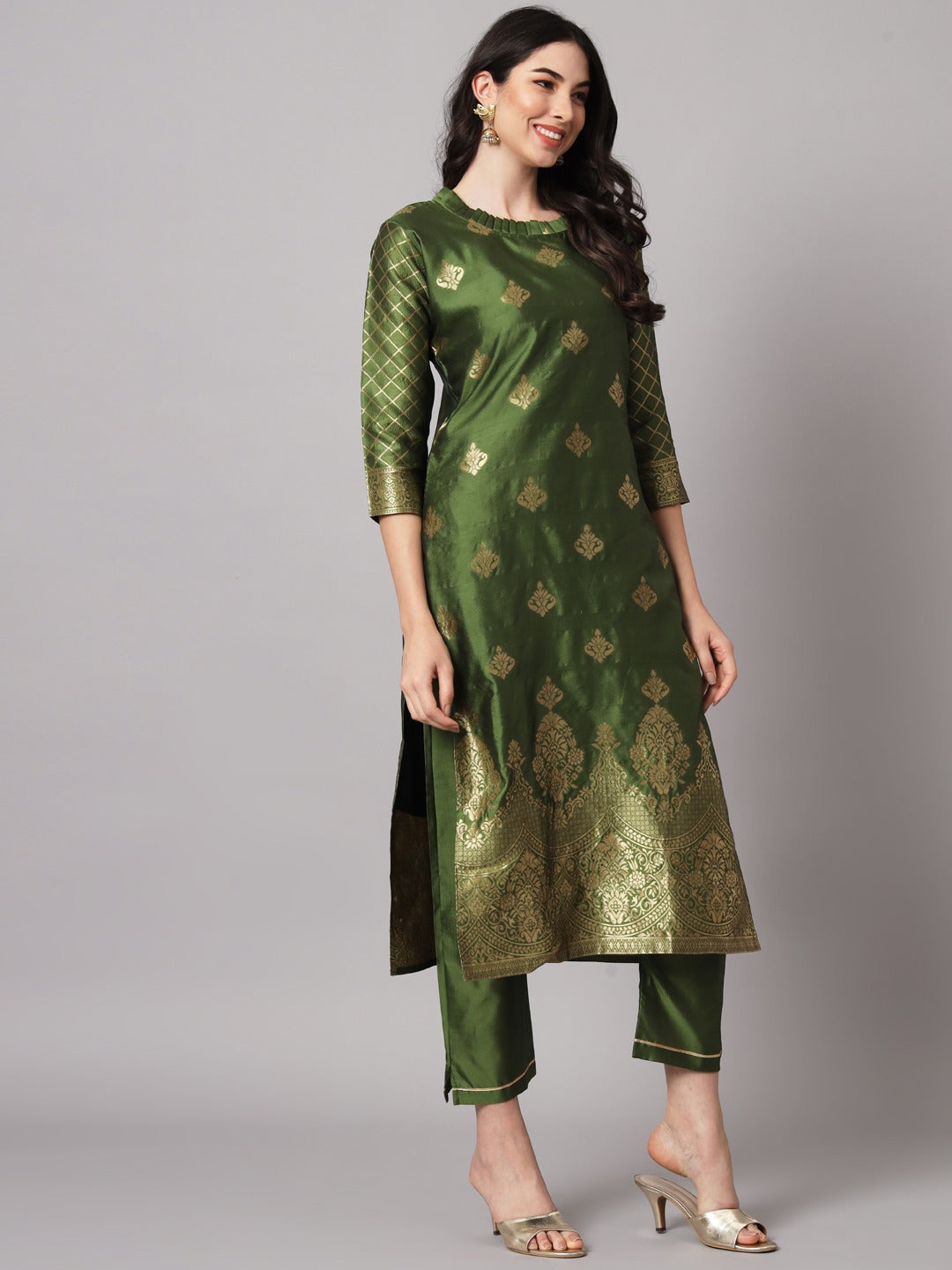 Cotton Silk Kurta Pant Set with Banarasi Silk Dupatta