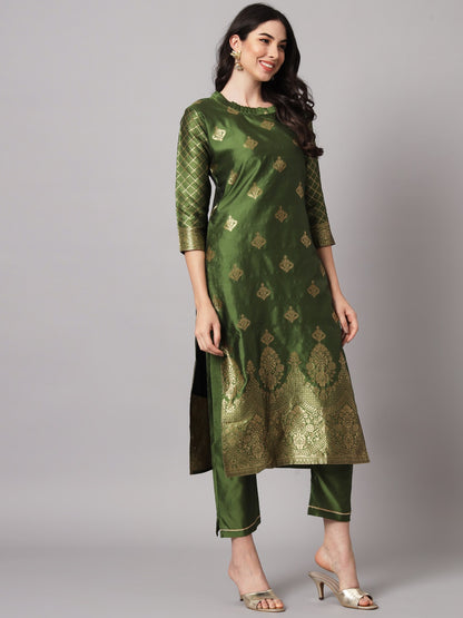 Cotton Silk Kurta Pant Set with Banarasi Silk Dupatta