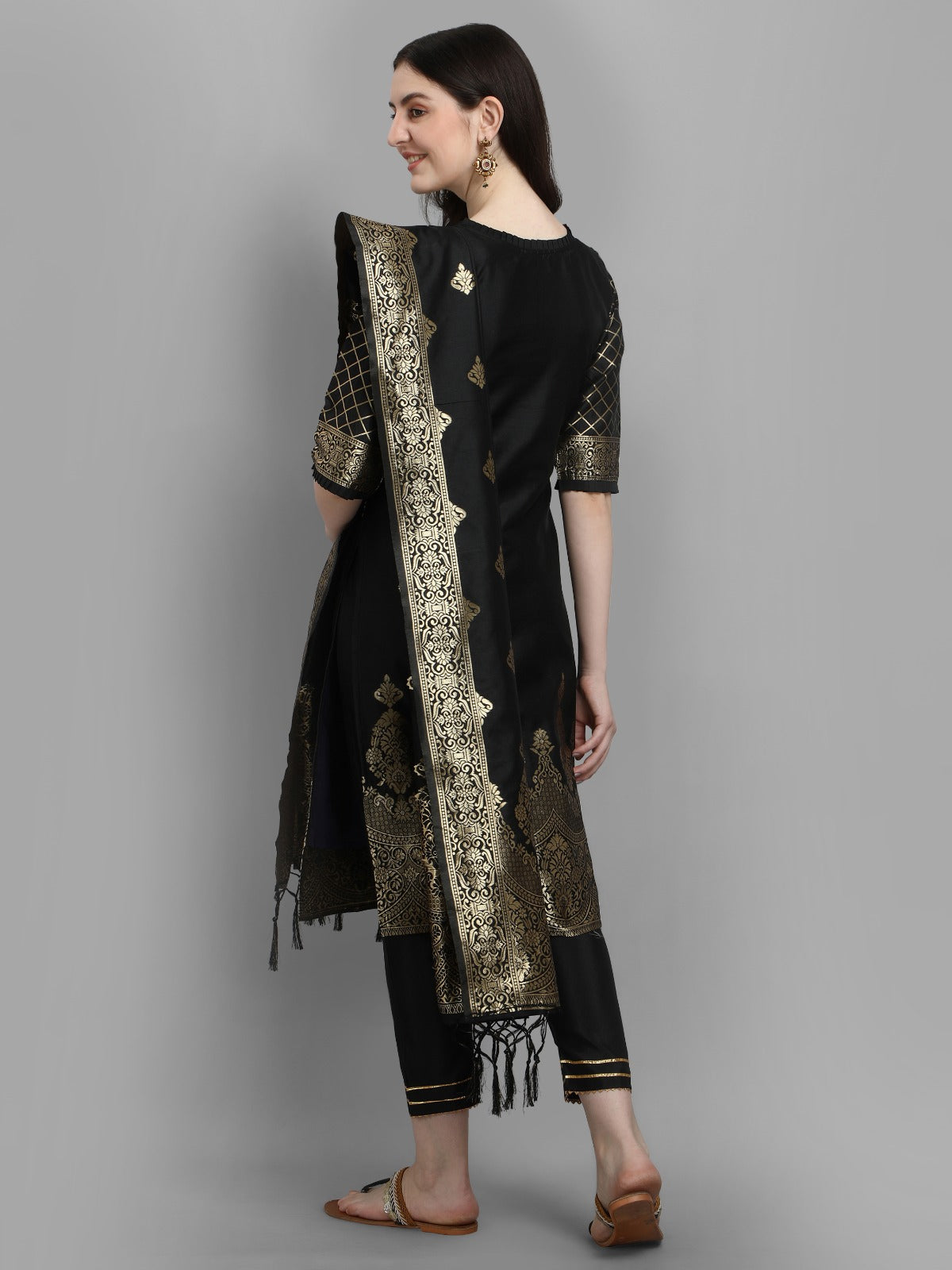 Cotton Silk Kurta Pant Set with Banarasi Silk Dupatta