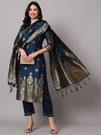 Cotton Silk Kurta Pant Set with Banarasi Silk Dupatta