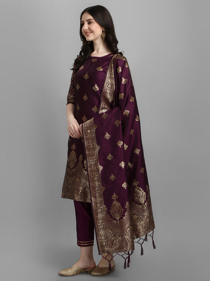 Cotton Silk Kurta Pant Set with Banarasi Silk Dupatta