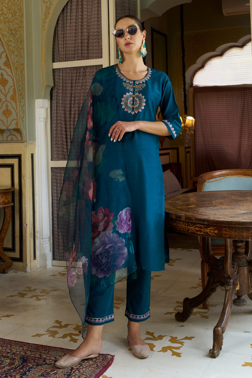 Cotton Silk Kurta Pant Set with Organza Dupatta | 3-Piece