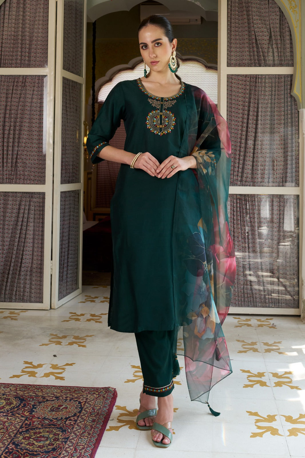 Cotton Silk Kurta Pant Set with Organza Dupatta | 3-Piece