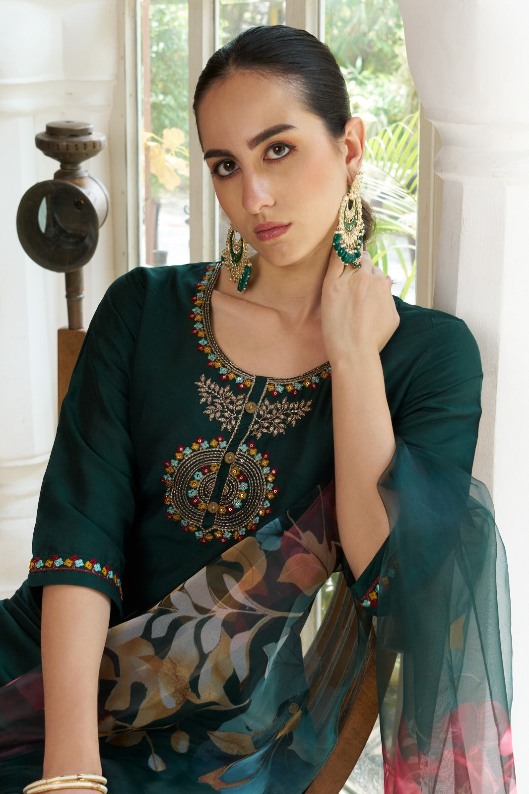 Cotton Silk Kurta Pant Set with Organza Dupatta | 3-Piece