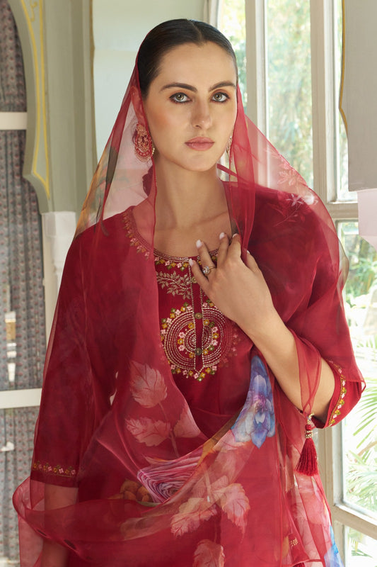 Cotton Silk Kurta Pant Set with Organza Dupatta | 3-Piece