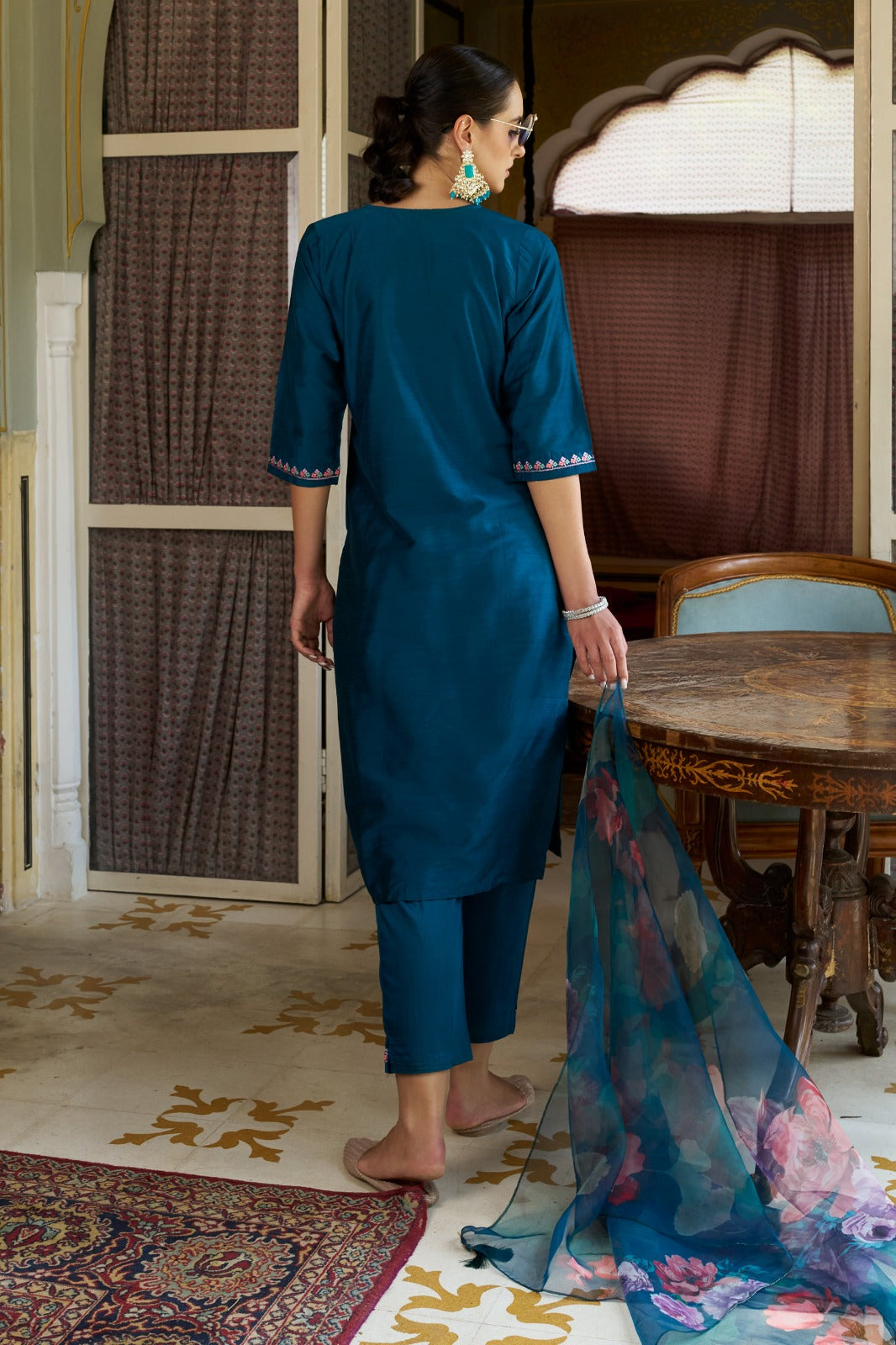 Cotton Silk Kurta Pant Set with Organza Dupatta | 3-Piece