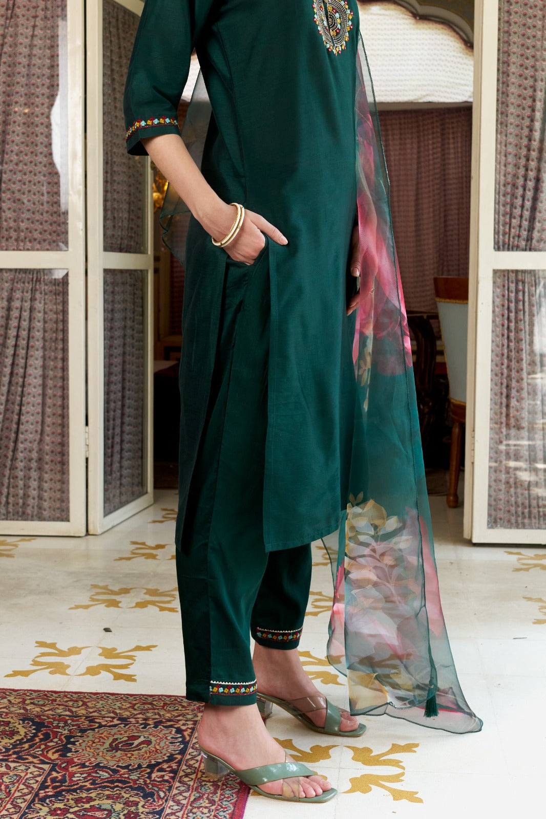 Cotton Silk Kurta Pant Set with Organza Dupatta | 3-Piece