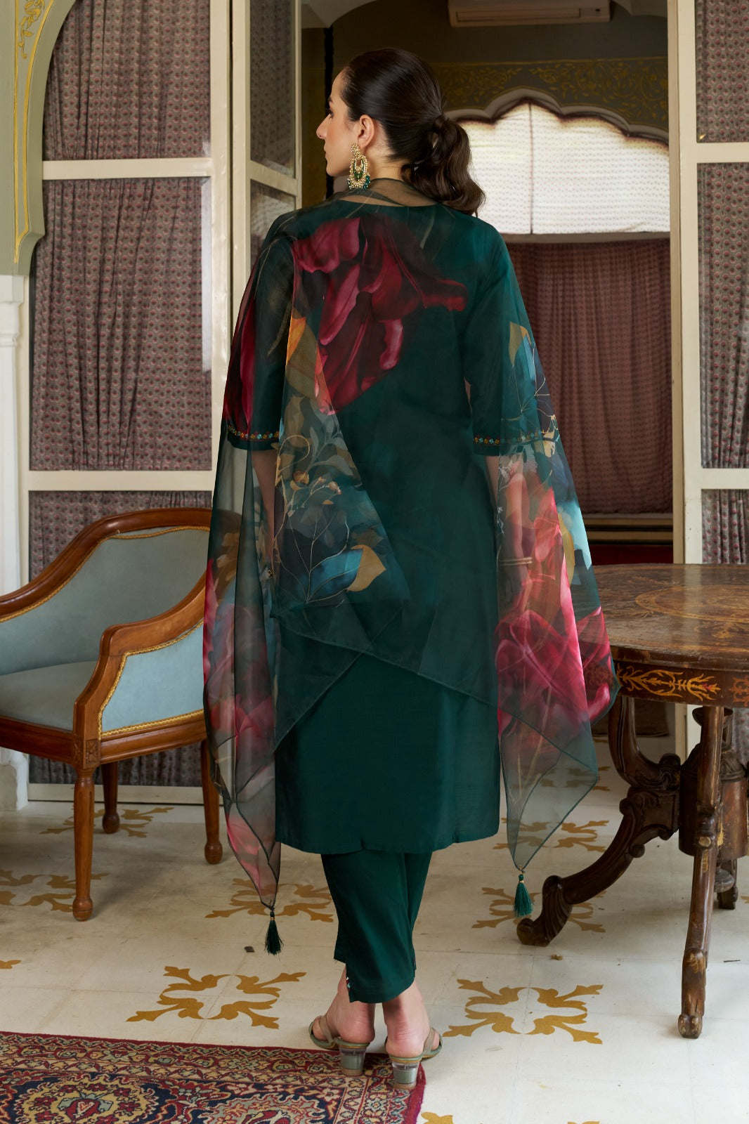 Cotton Silk Kurta Pant Set with Organza Dupatta | 3-Piece