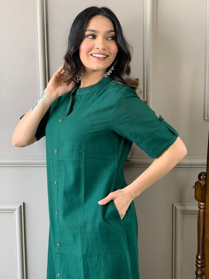 Cotton Slub A-Line Kurti Co-Ord Set with Ankle-Length Plazo