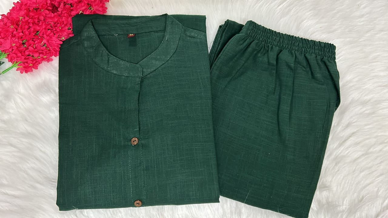 Cotton Slub A-Line Kurti Co-Ord Set with Ankle-Length Plazo