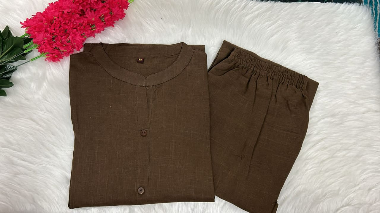 Cotton Slub A-Line Kurti Co-Ord Set with Ankle-Length Plazo