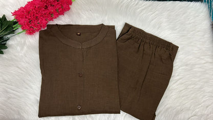 Cotton Slub A-Line Kurti Co-Ord Set with Ankle-Length Plazo