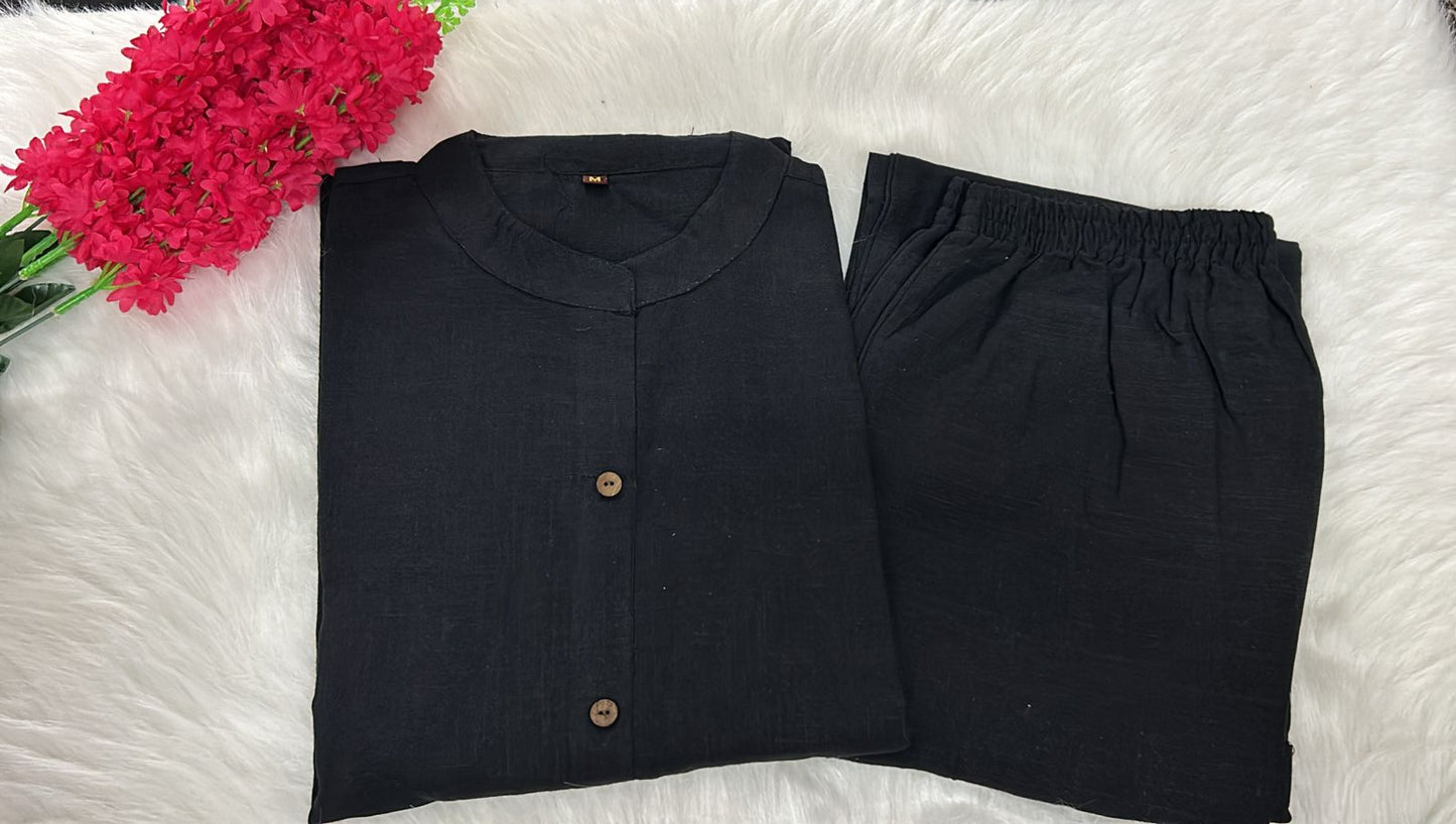 Cotton Slub A-Line Kurti Co-Ord Set with Ankle-Length Plazo