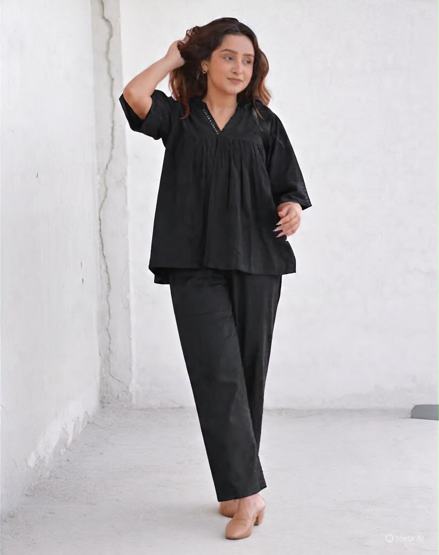 Cotton Slub Co-ord Set with Top & Straight Pant