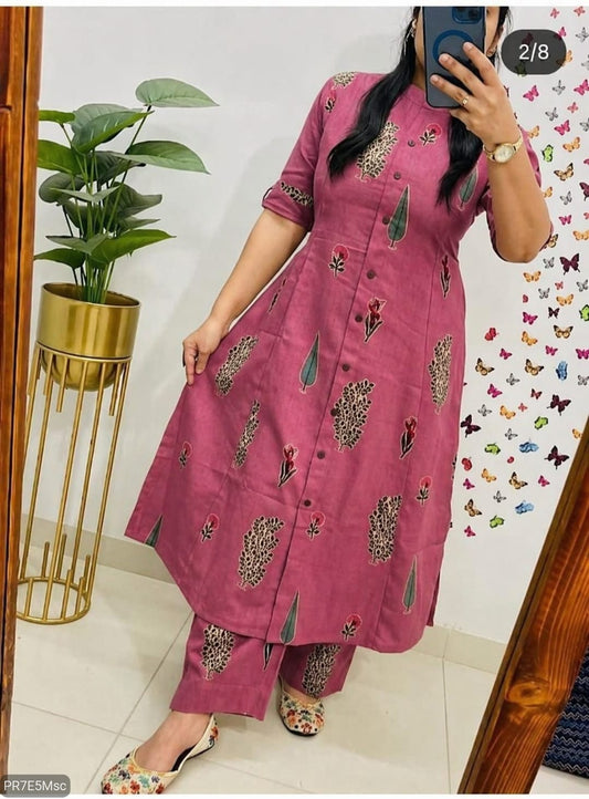 Cotton Slub Digital Print Kurti Co-ord Set with Ankle Pant