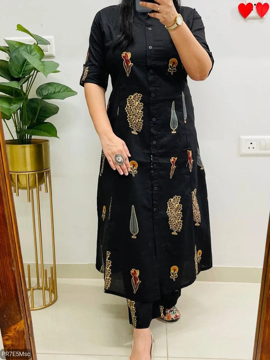 Cotton Slub Digital Print Kurti Co-ord Set with Ankle Pant