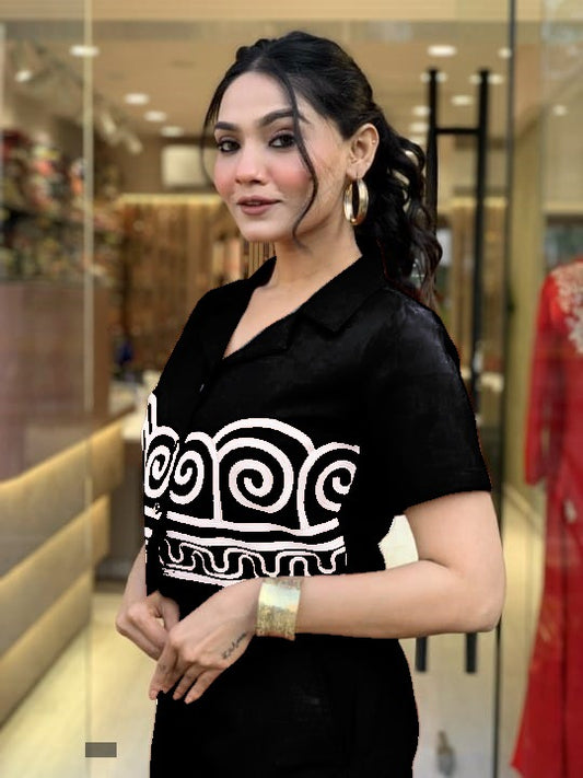 Cotton Slub Embroidered Co-ord Set for Women | Top & Palazzo with Side Pocket