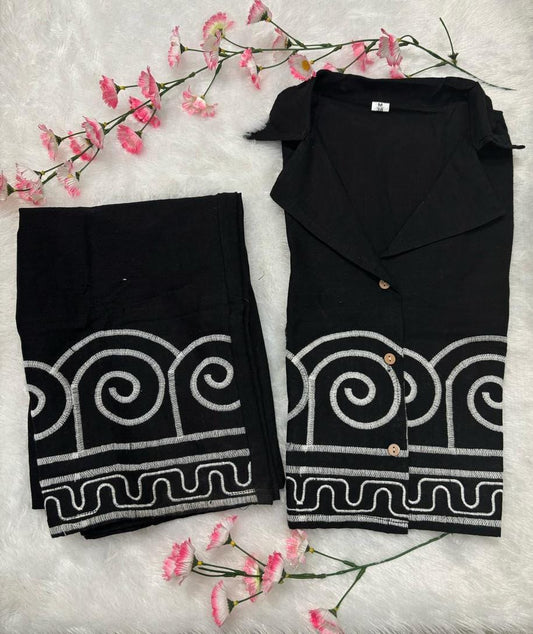 Cotton Slub Embroidered Co-ord Set for Women | Top & Palazzo with Side Pocket