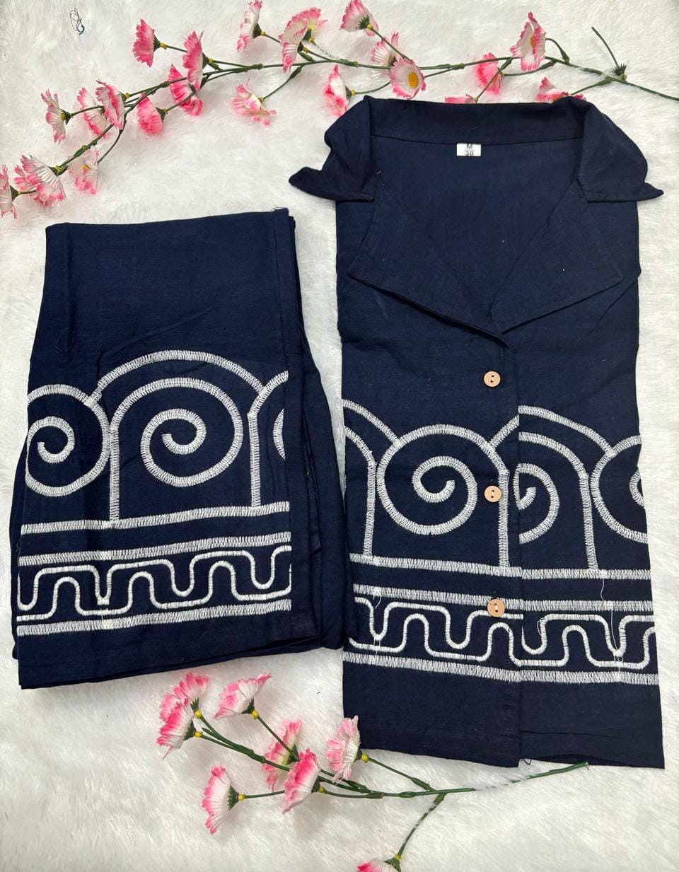 Cotton Slub Embroidered Co-ord Set for Women | Top & Palazzo with Side Pocket