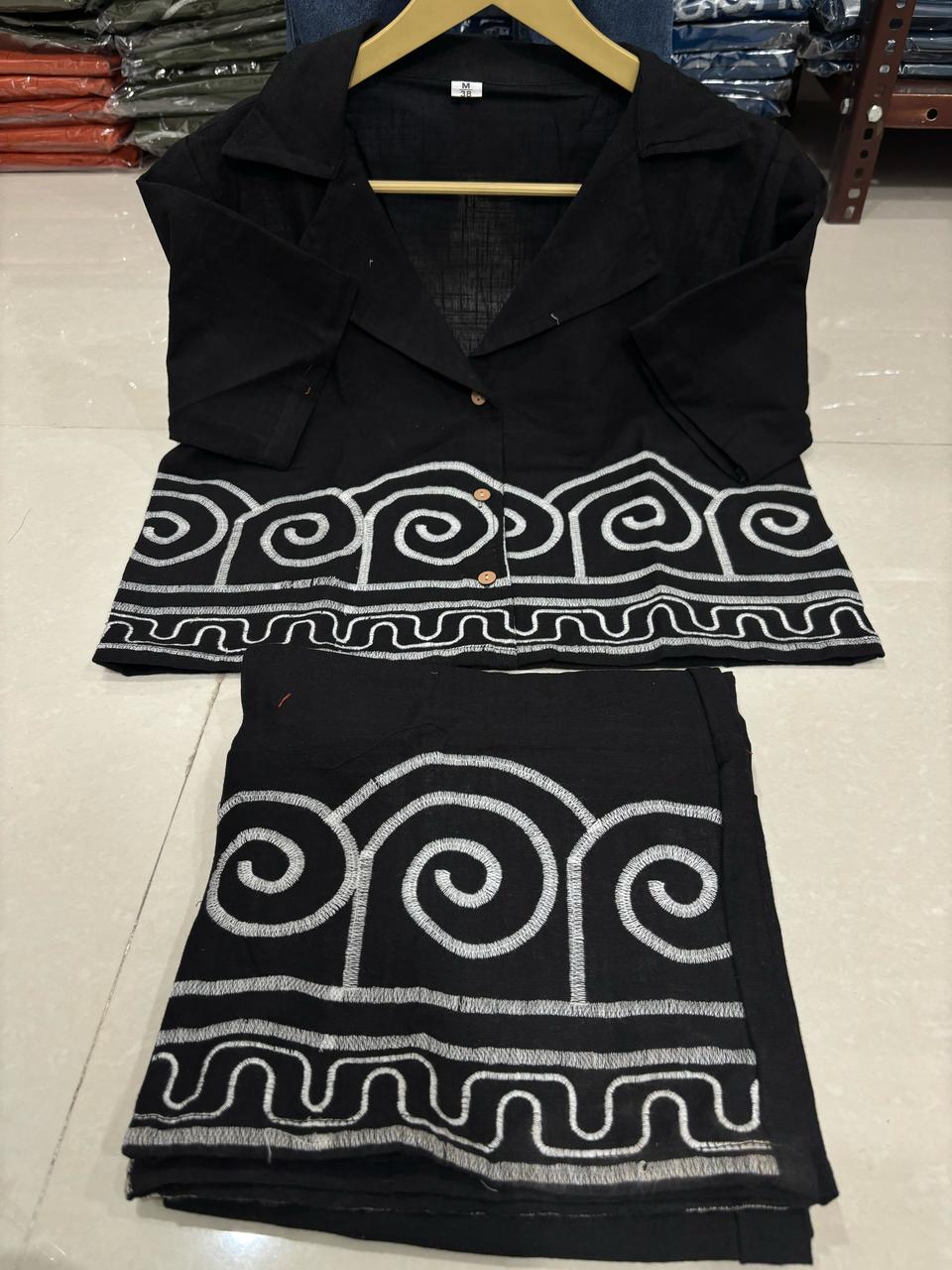 Cotton Slub Embroidered Co-ord Set for Women | Top & Palazzo with Side Pocket