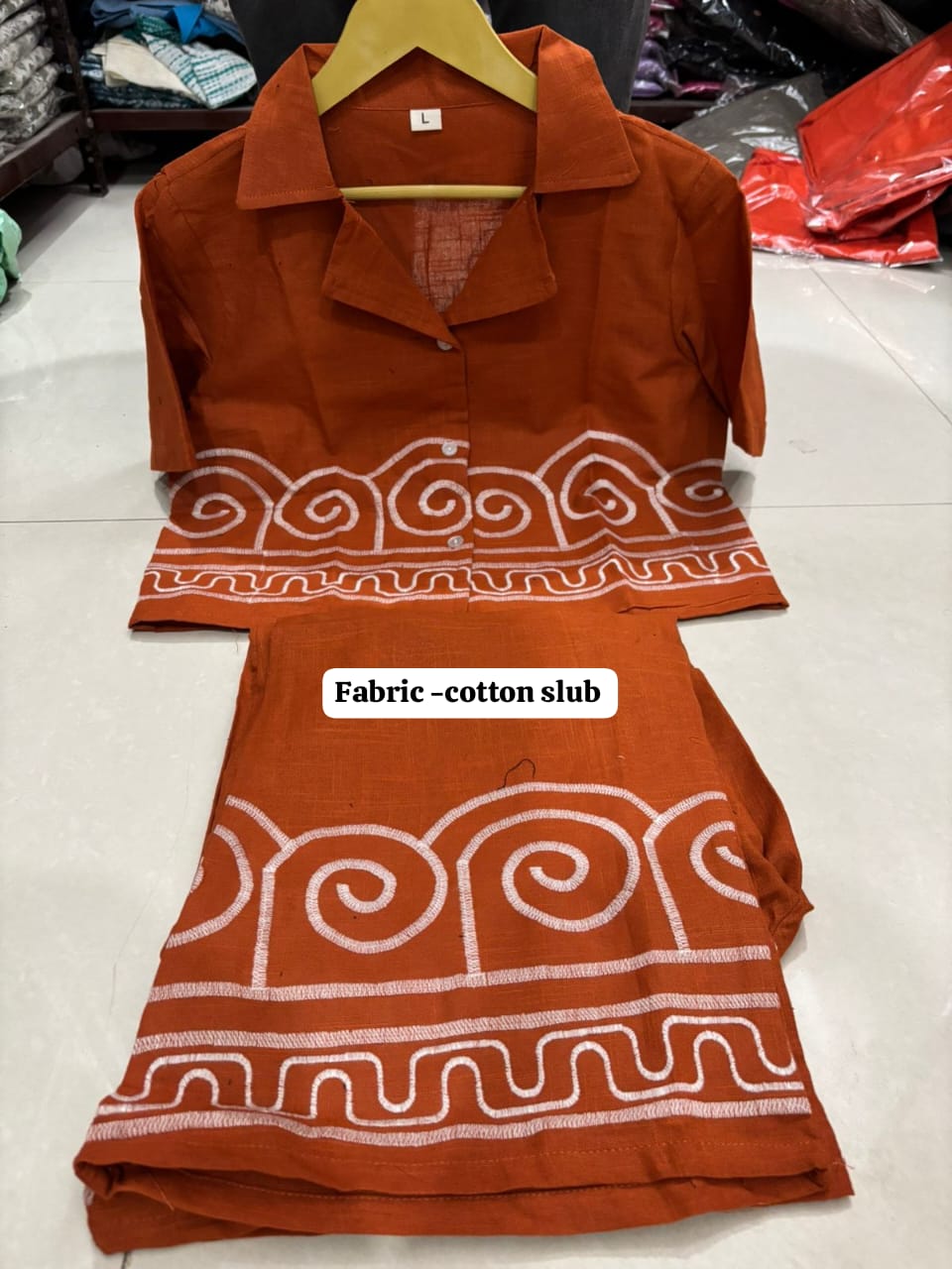 Cotton Slub Embroidered Co-ord Set for Women | Top & Palazzo with Side Pocket