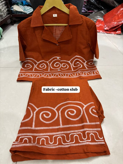 Cotton Slub Embroidered Co-ord Set for Women | Top & Palazzo with Side Pocket