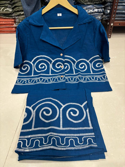 Cotton Slub Embroidered Co-ord Set for Women | Top & Palazzo with Side Pocket